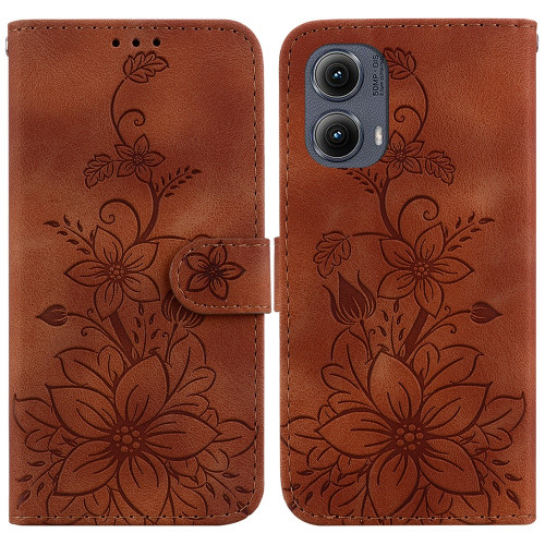 Motorola Edge 2024 Lily Embossed Leather Phone Case - Brown
